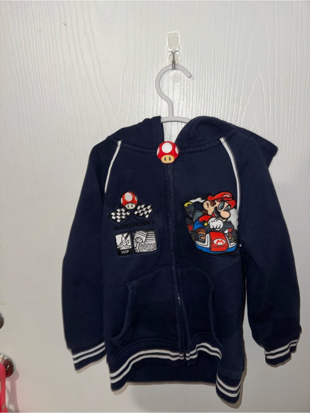 Mario Kart Boys XS 4/5 Navy Blue Zip Up Hoodie Jacket Nintendo Mario Luigi